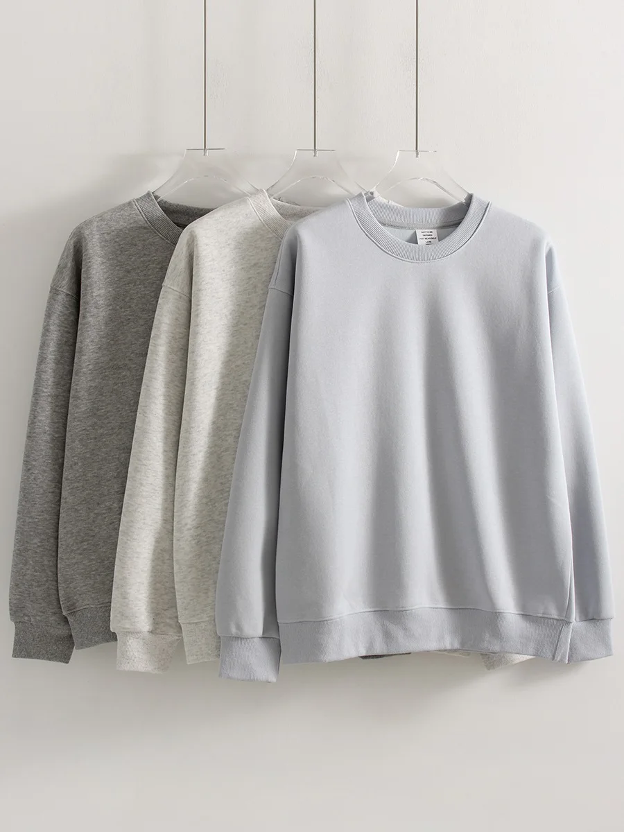 Streamgirl Loose Sweatshirt Women Autumn Basic Plain Sport Cotton Pullover Casual Navy Blue Women Sweatshirts High Quality Tops
