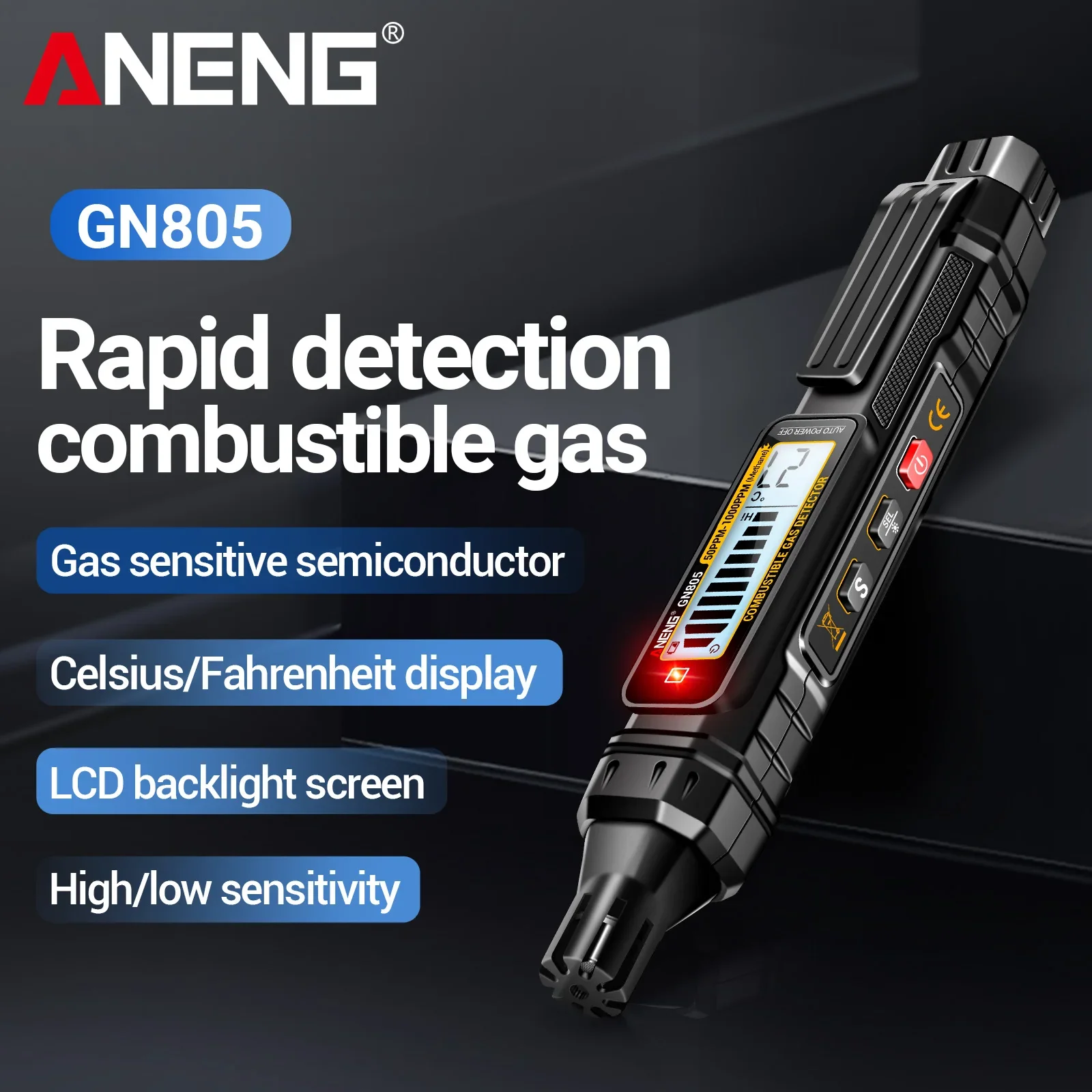 Portable Gas Detector ANENG GN805 Sound and Light Dual Alarm Adjustable Sensitivity Car/Home Gas Safety Portable Detection Pen