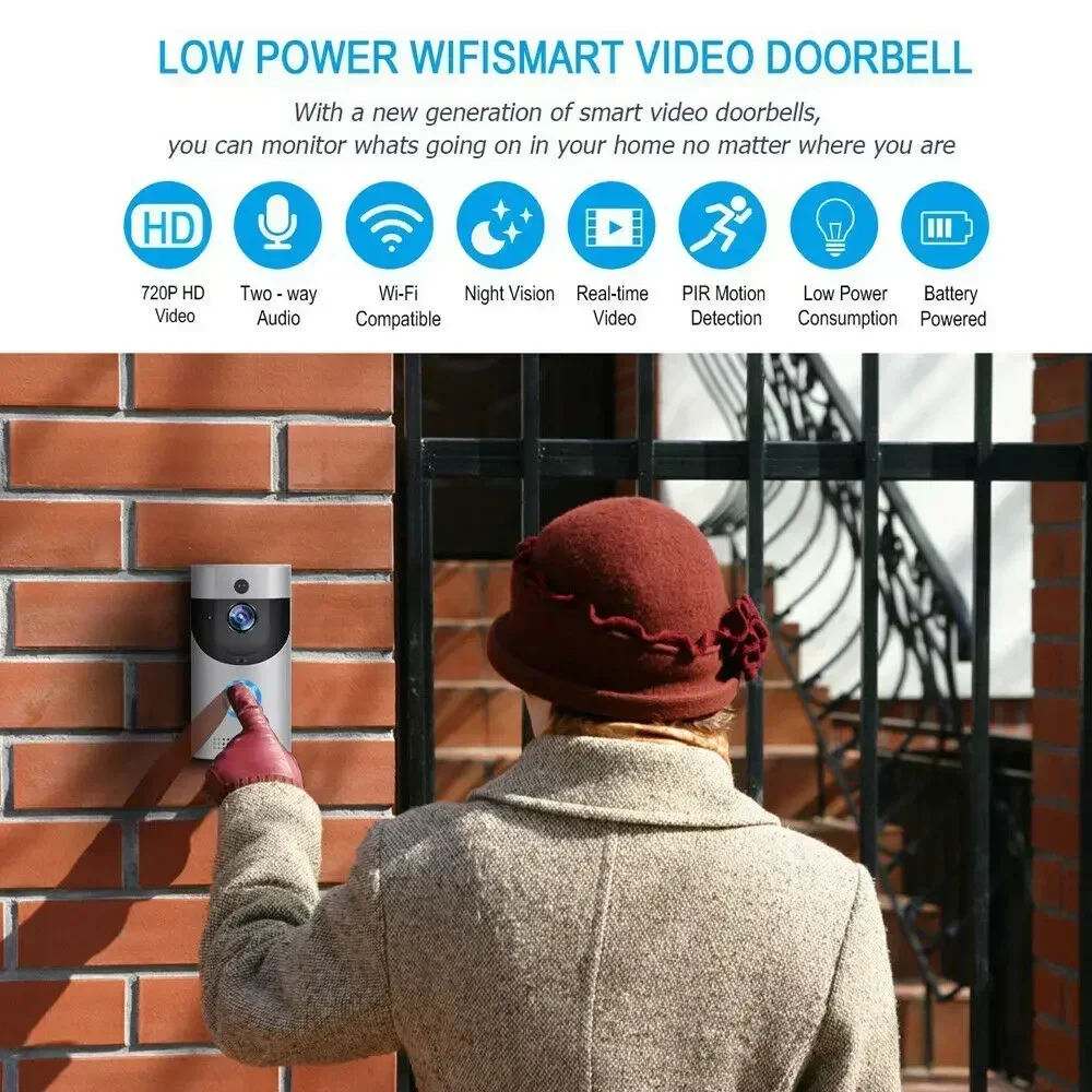 Bel pintu Video WIFI cerdas, kamera detektor gerakan dioperasikan nirkabel dengan Speaker, monitor jarak jauh penglihatan malam untuk iOS & Android