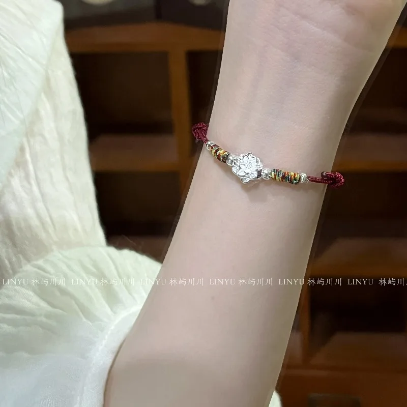 Ultra Fine Lotus Flower Red Cord Handmade Chinese Style Bracelet Elegant High Appearance Best Gift for Women Birthday Daily Wear