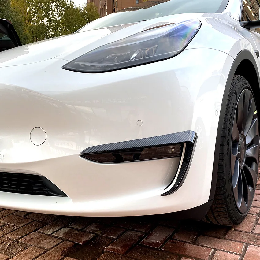 2Pcs Car Front Fog Light Cover For Tesla Model 3 Y 2017-2024 Lamps Blade Trim Spoiler Wind Knife Bumper Gloss Black ABS Tuning