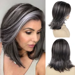 GNIMEGIL-Peluca de pelo sintético para mujer mayor, cabellera de color gris plateado, Natural, suave y esponjosa, resistente al calor, ideal para fiesta de Cosplay diario