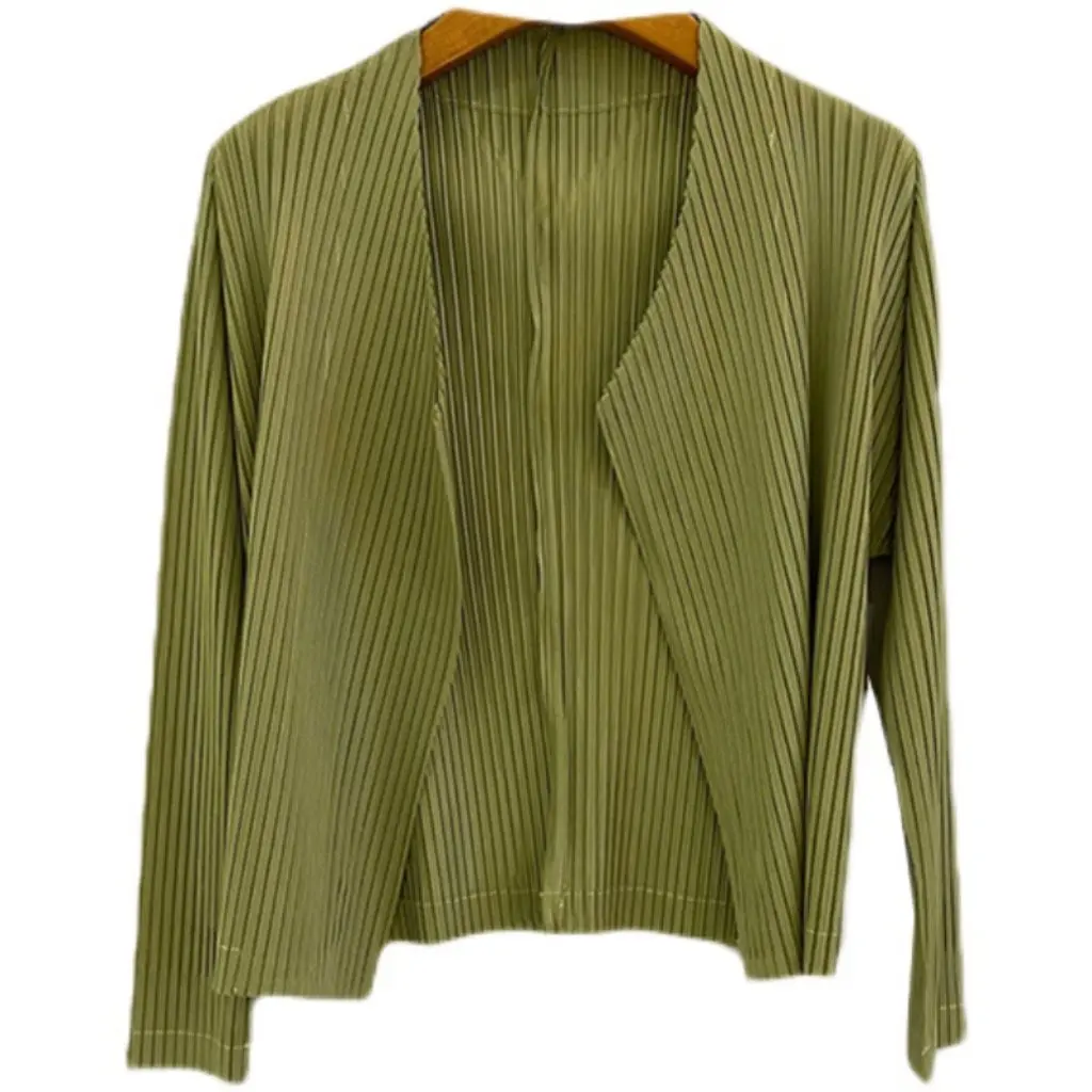 

Women's Small Cardigan Coat Slimming High-End Pleated Texture Top Spring Autumn All-Match Miyake Outerwear