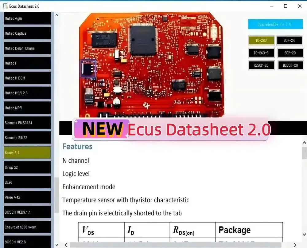 

The latest ECUS data sheet 2.0 ECU repair software PCB schematics, including car ECU electronic component and other information