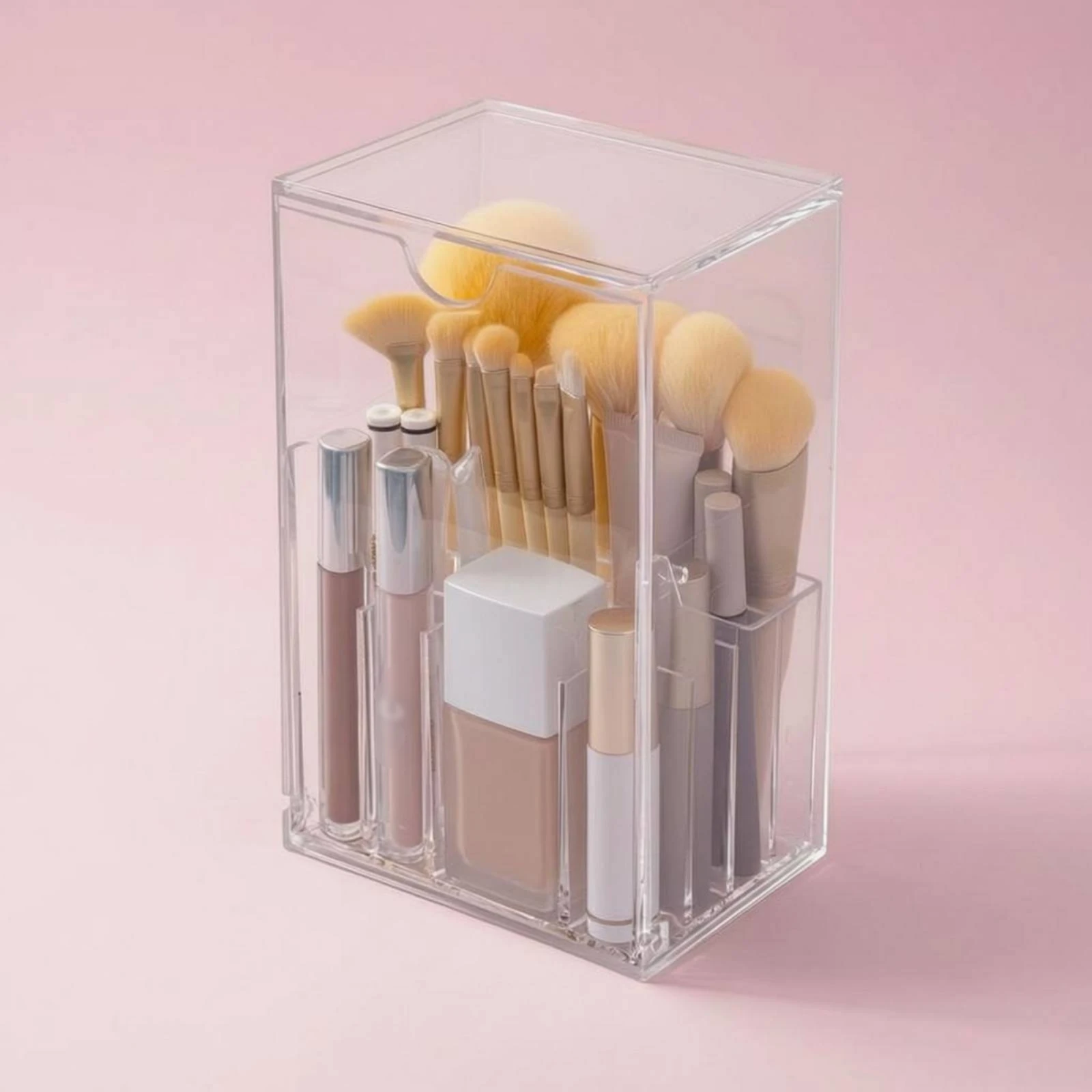 

Acrylic Makeup Brush Holder Compartment Design Makeup Brush Holder Beauty Storage Long-Lasting Rounded Edges for Vanity