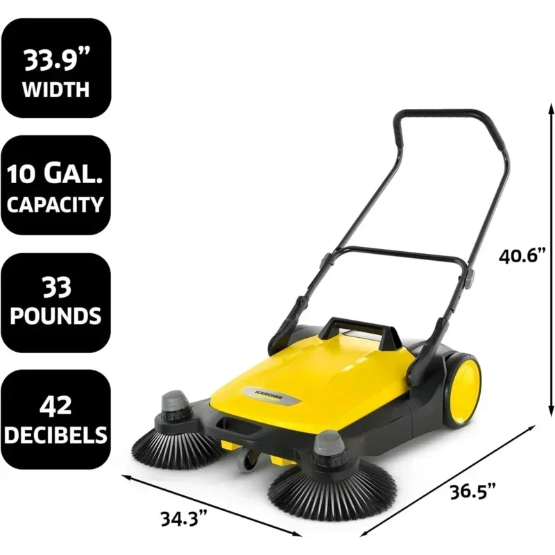 D2BKärcher-S6 Twin Walk-Behind Outdoor Hand Push Floor Sweeper 10 Gallon Capacity-33.9 "Sweeping Width-Sweeps up to 32,300 ft²/H