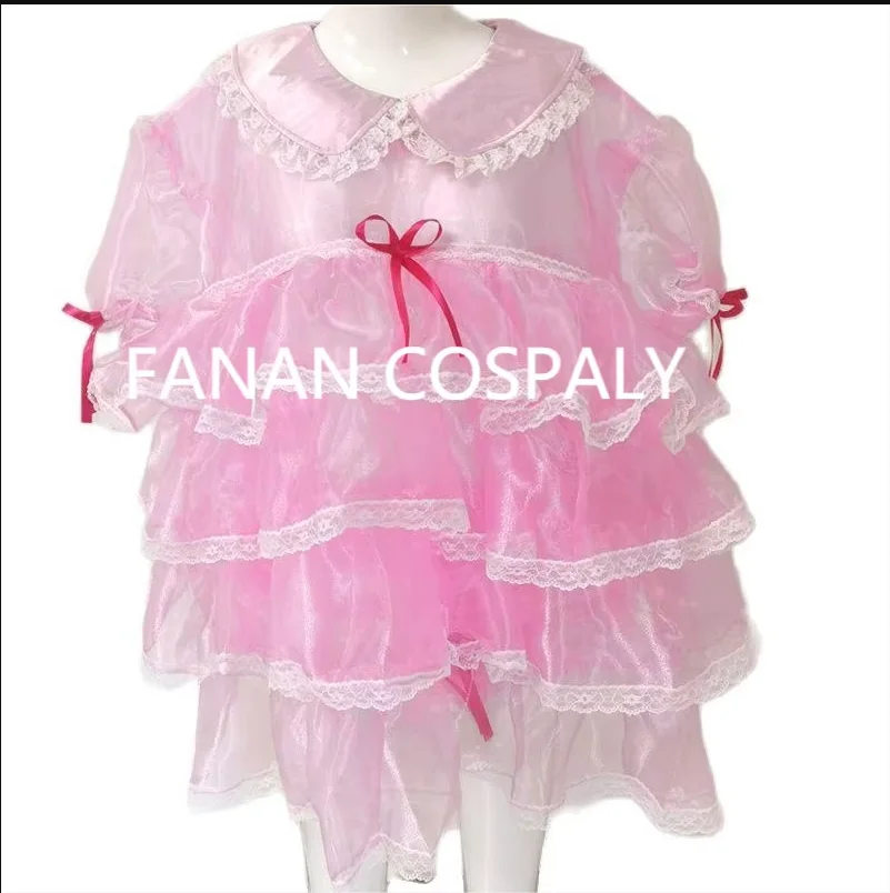 

Multicolor Adult Giant Baby Sexy Girl Pink Multi layered Semi transparent Organza Dress Sissy Makeup Ball Maid Role Play