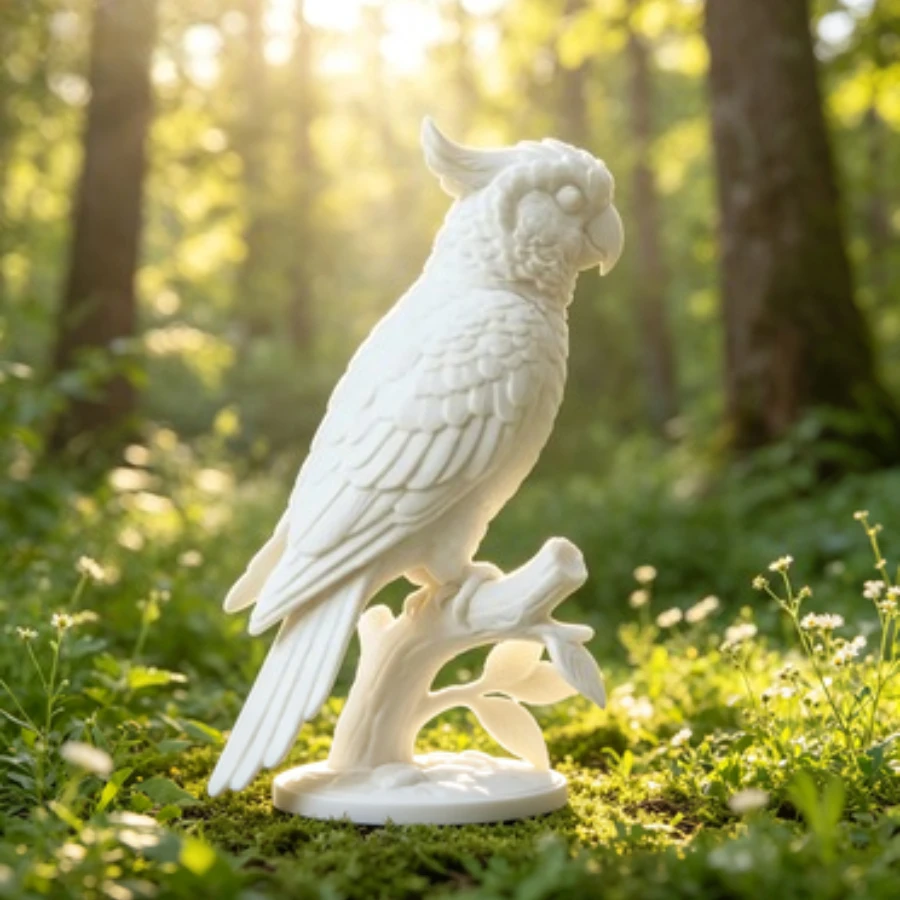 10cm Cockatoo Parrot Statue White Bird Figurine Parrot Perched on Branch Sculpture Home Desktop Shelf Decor Collectible Ornament