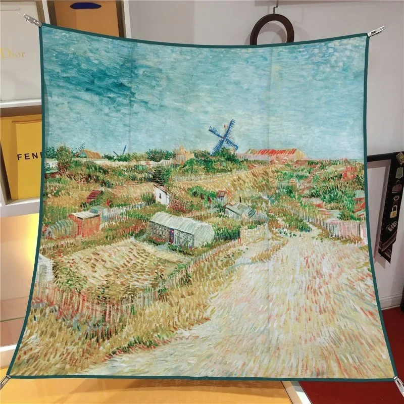 

New Oil Painting Series 90cm Square Scarf Hangzhou Twill Silk Machine Curled Women's Versatile Fashion Shawl