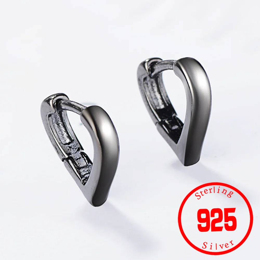 Luxury Stud Earrings Crystal Heart Star Round Ear Rings Earring Women Female Black Piercing Stamp 925 Sterling Silver