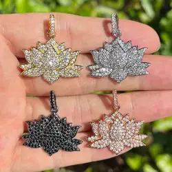5Pcs/Lot Mini Zirconia Paved Bling Flower Lotus Brass Pendant for Jewelry Findings Bracelets Handmade