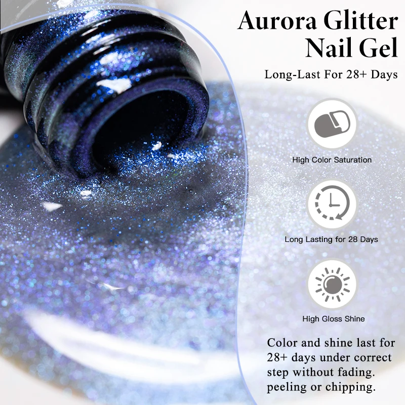 7ml Aurora Glitter Gel Lakier do Paznokci Manicure Vernis Efekt Perłowy Półtrwały Lakier UV LED Długotrwały Żel do Paznokci DIY Akcesoria do Paznokci