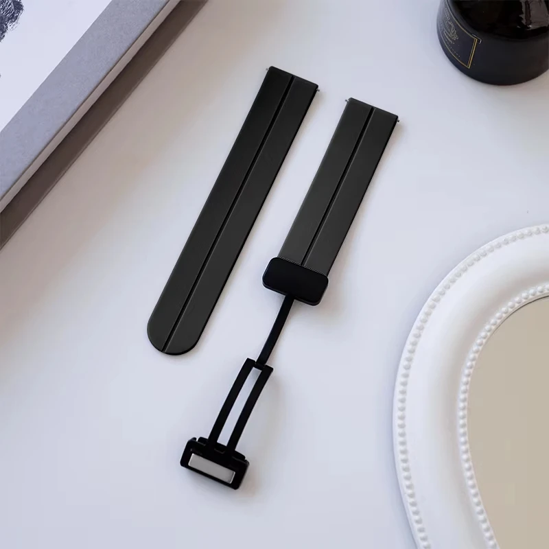Silicone Watchband Compatible with  CMF Watch Pro 1 2 Black Folding Magnetic Buckle Accessory Strap for CMF Watch Pro 22mm Strap