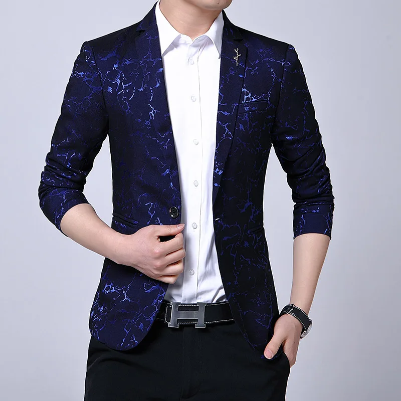 High Quality Men Korean Slim Dark Floral Suit Jacket Fashion Printed Suit Jacket Casual Handsome Coat Large Size Single West