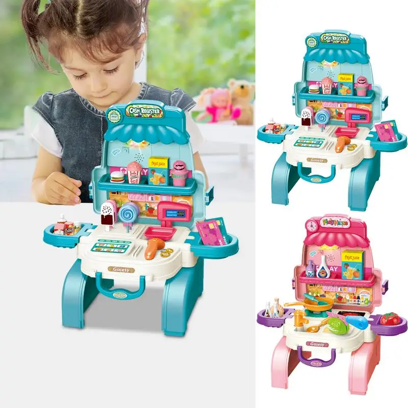 Kids Kitchen Playset Portable Grocery Store Checkout Pretend Toys Educational Store Playset Multifunctional Interactive Play