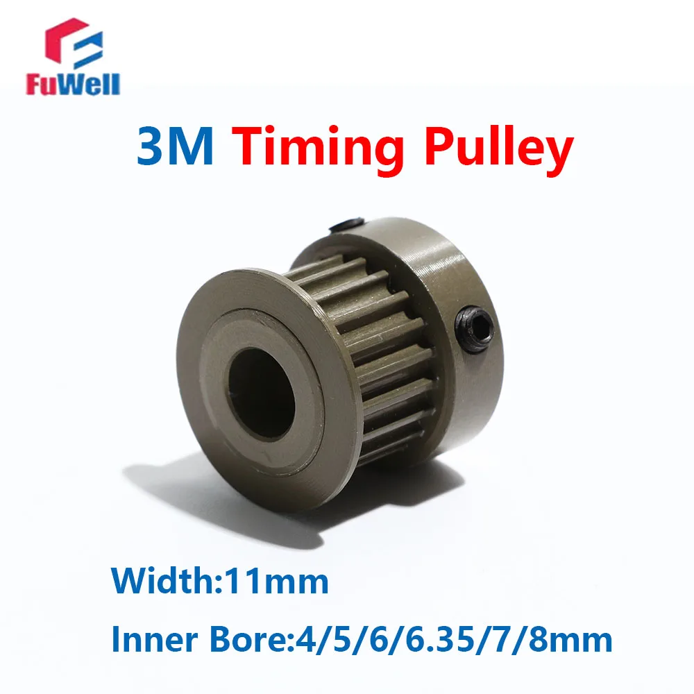 FuWell 3M K Type Timing Pulley Aluminum Alloy 12T 14T 15T 16T 17T Width 11mm Bore 4mm-8mm Synchronous Wheels Finished Hole