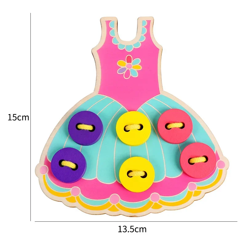 Montessori Children's Learn Basic Life Skills Teaching Aid Skirt Clothes Threading Button Sewing Board Game Educational Toys