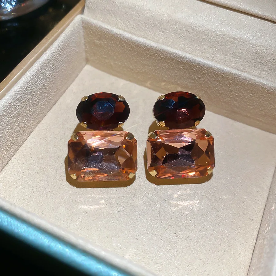 Neue Vintage Blaue Kaffee Quadratische Ovale Strass-Ohrstecker für Damen, Glänzende Kubische Geometrische Ohrstecker für Alltag und Festlichkeiten, Bijoux – Detail 7