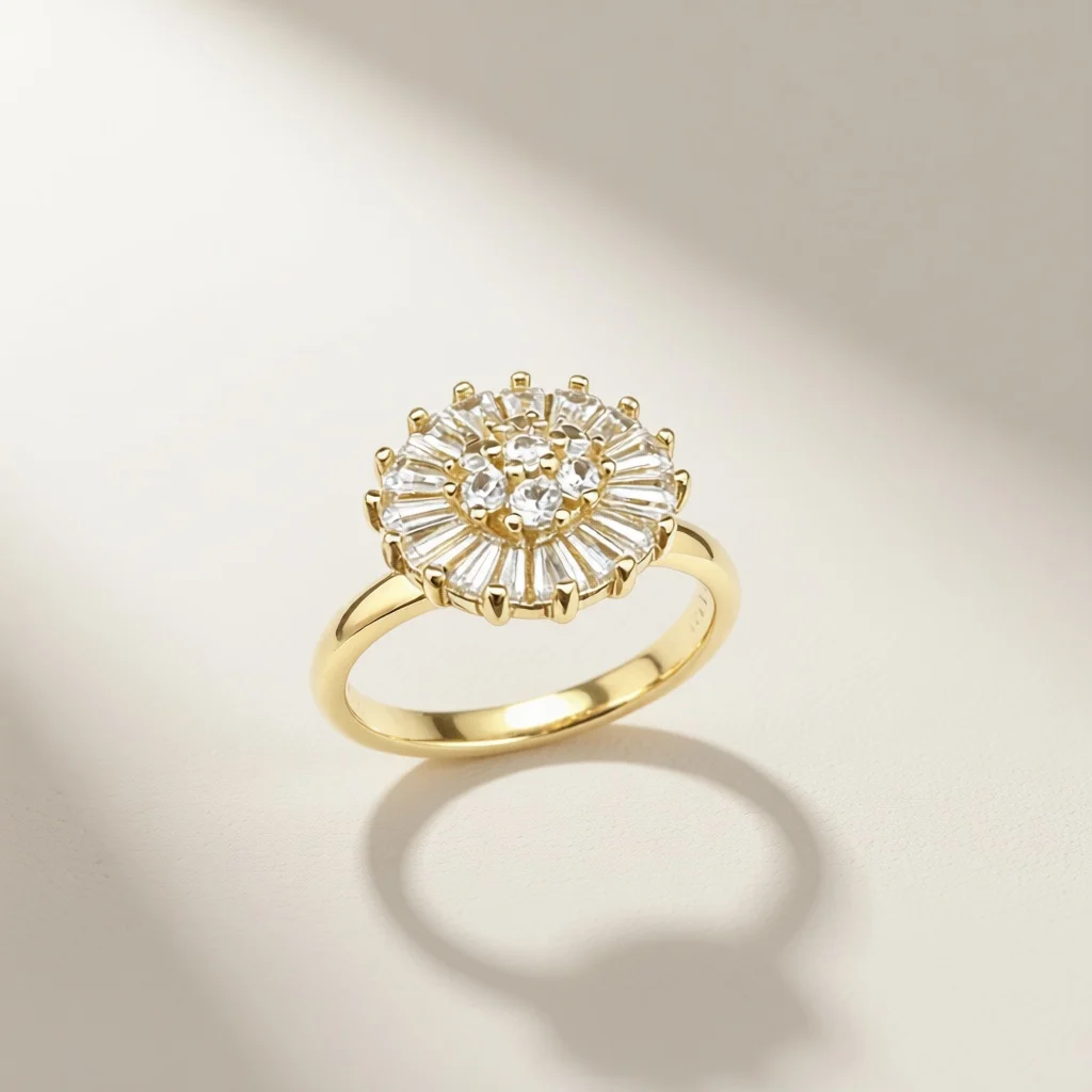 Golden three-dimensional flower cluster women's rotating opening ring, stress relieving rotating ring, atmospheric daily jewelry