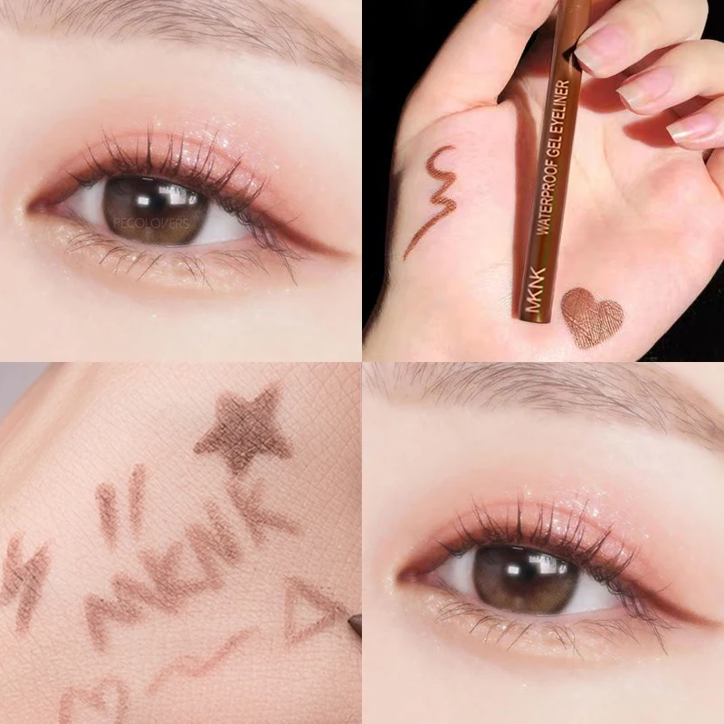 Matte Silkworm Eyeliner Pen, duradoura, impermeável, não florescendo, brilhante, secagem rápida, Eye Liner Gel, sombra de olho marrom, maquiagem