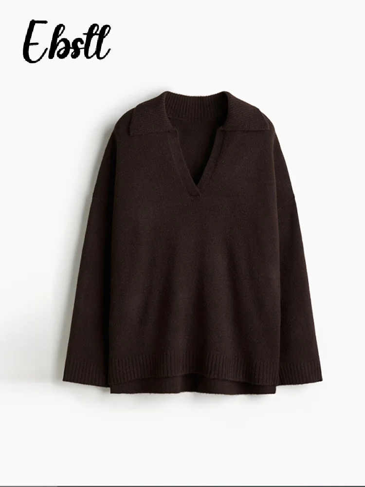 Lapela de malha pulôver calças terno feminino sólido com decote em v manga cheia blusas perna larga calças compridas 2025 outono nova senhora outfits