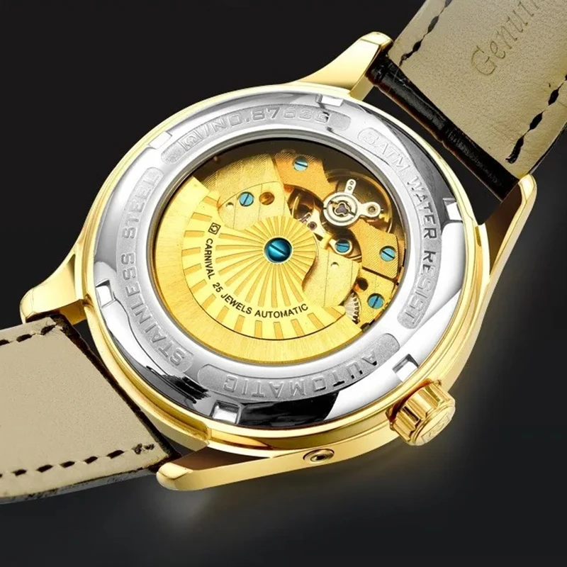 CARNIVAL Luxury Business Multiple Time Zone Watches For Man High Quality Automatic Watch Calendar 24 hours Energy Display Reloj