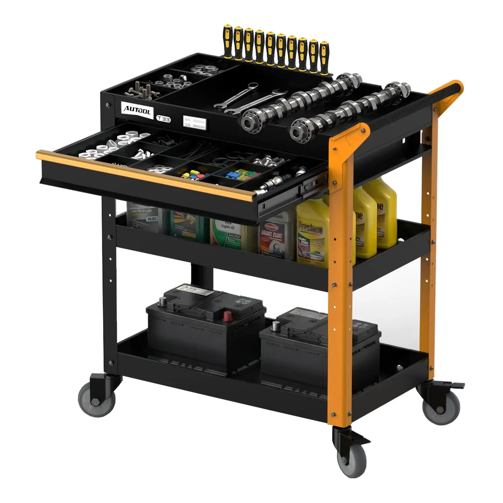 4-Tier Rolling Tool Cart with Drawer 440 lbs Load,Anti Inertia Slot