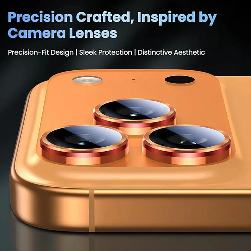 Защитное стекло для объектива камеры 8K HD, закаленное стекло для iPhone 17 Pro Max, металлическое кольцо, полное покрытие, пленка для iPhone 16 15 Pro Max, чехол