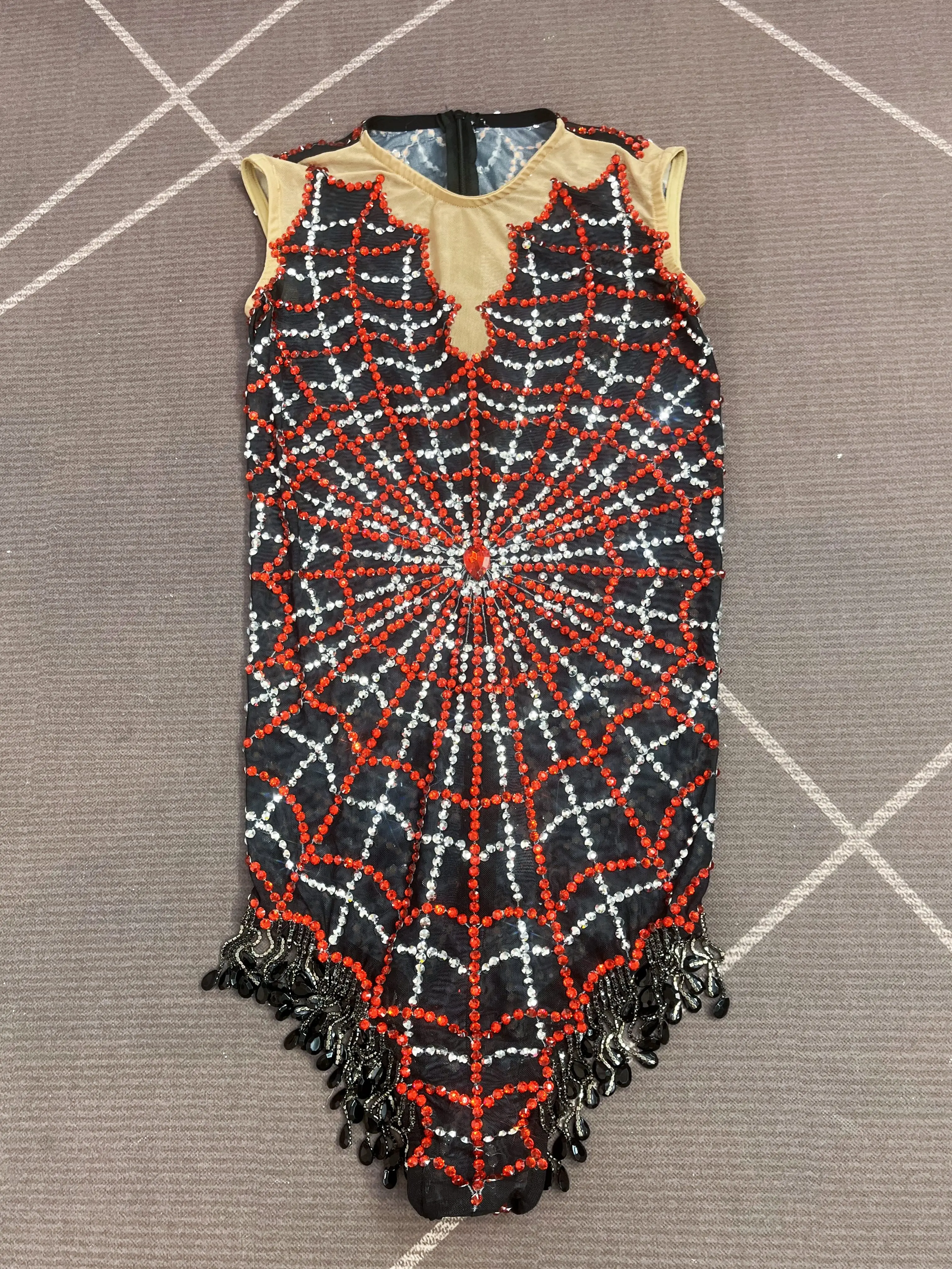 Moda teia de aranha projetada strass cintilantes malha garfos altos desempenho de halloween festa de férias celebrar roupa hongzhizh