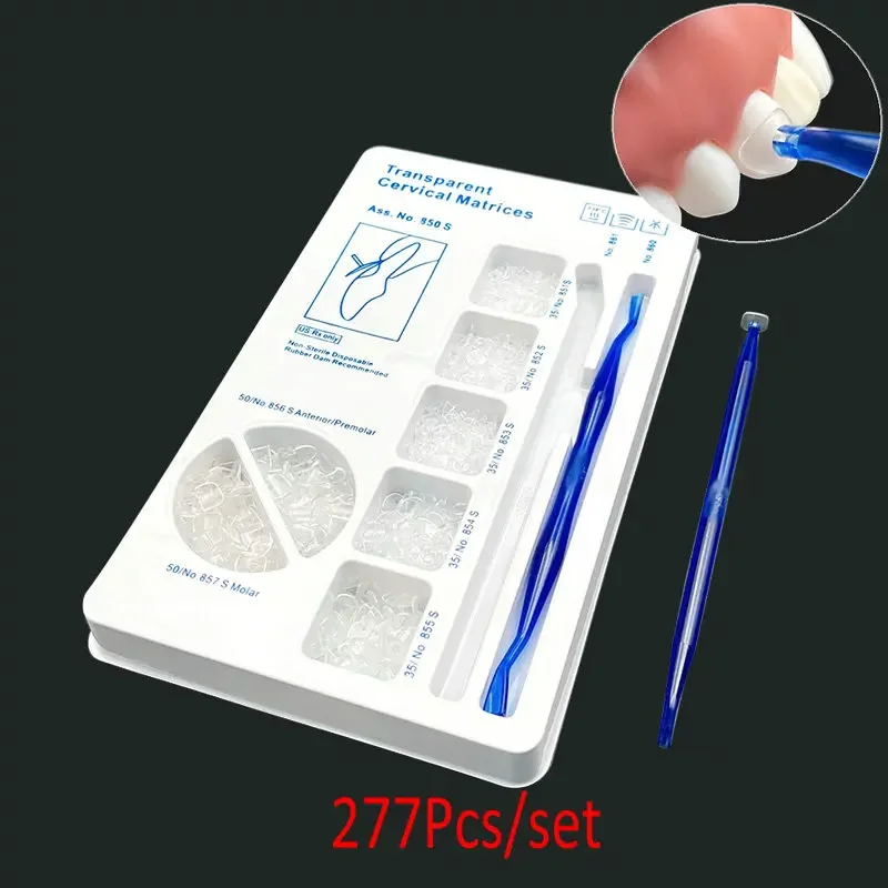 Sterilizable Dental Transparent Cervical Matrices Kits 275pcs Matrice + 2pcs handle Dentist Resin Filling Materials