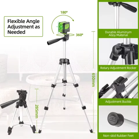 Huepar 2 Lines Green Beam Laser Level 9011G with 65cm Tripod Self-Leveling Horizontal & Vertical Cross Line Laser for Home DIY