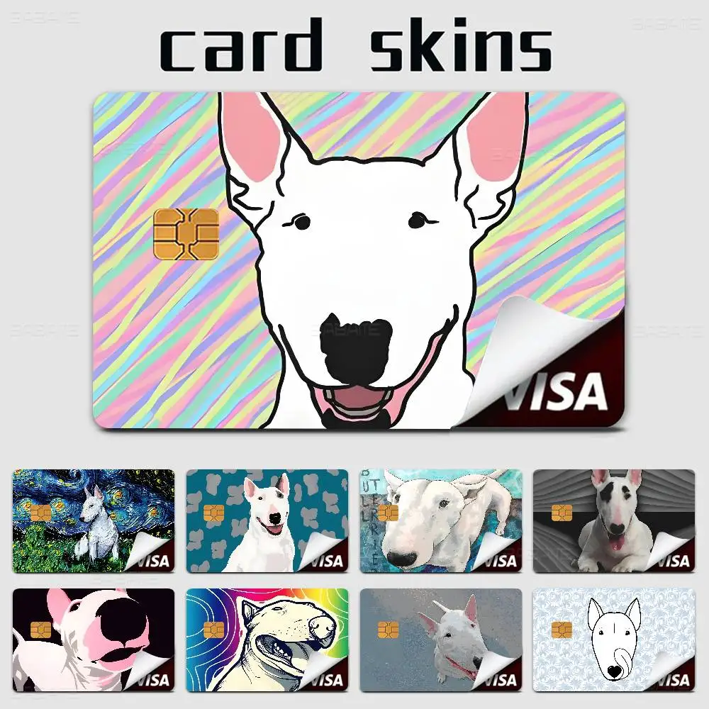 Pegatina de Vinilo Mate con Diseño de Perro Bull Terrier Inglés en Dorado, Plateado y Negro Mate para Tarjetas de Crédito y Débito Bancarias