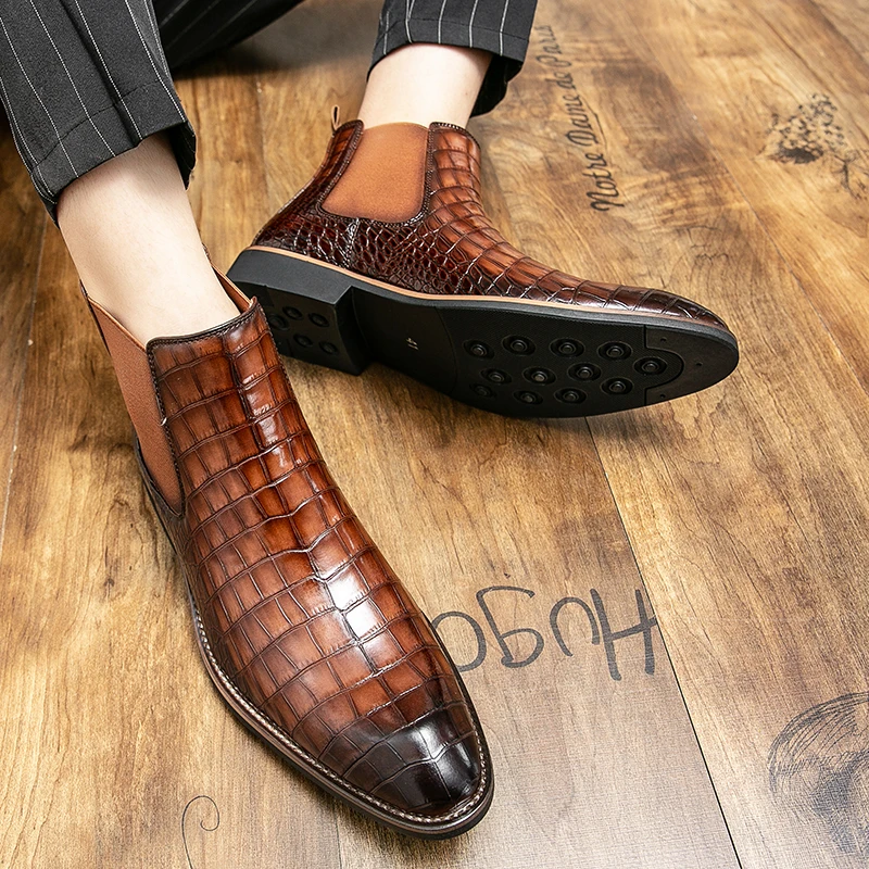European Station Fashion Chelsea Boots Men's Boots Pointed Casual Fashion PU Leather Shoes Black Brown Size 38-45 Men's Boots