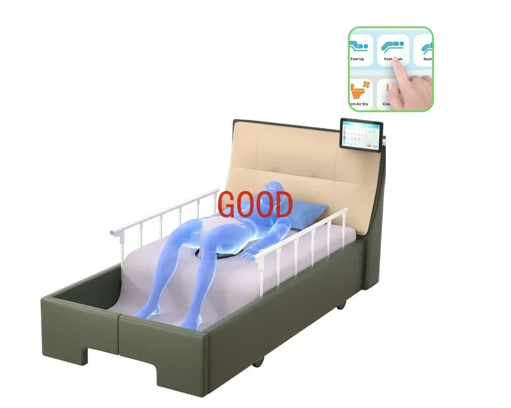 Cama de enfermagem para idosos graciosa e confortável da série Deluxe para uso doméstico com recurso de giro automático