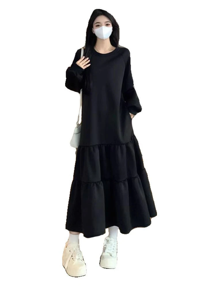 Plus size 300 pou feminino a linha dr base camada saia casual cintura solta fibra de poliéster longo sve redondo ne dr