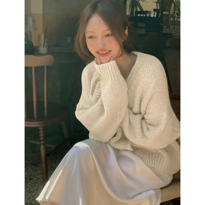 Loose Knitted V-Ne Open Cardigan Autumn Wear Cross-Border New Sle Knwear Ci Walk Suitable for Middle-Aged And ly W...