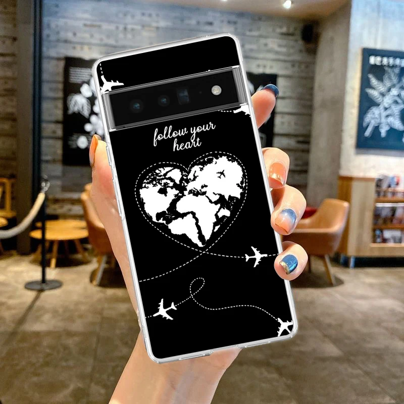 Cartoon World map scenery direction Phone Case For Google Pixel 9 Pro XL 8 7 6 Pro 8A 7A 6A 5 4 5A 4A 3A XL 5G Soft Clear Cover