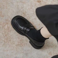 Women Black/Reddish Brown Platform Loafers Round Toe Chunky Sole Slip On Penny Loafers Comfortable Casual Office Shoes - Image 4