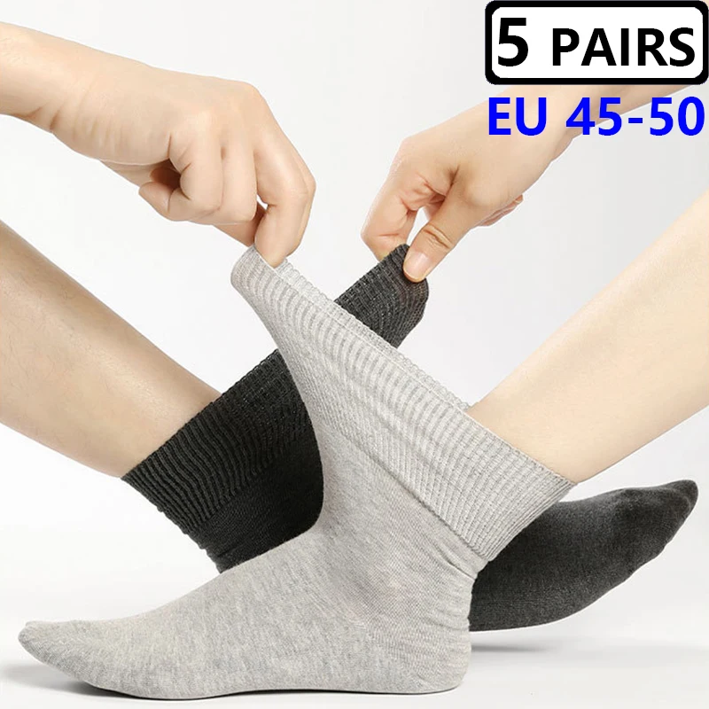 5 Pairs Mens Socks Black Cotton Dress Socks High Quality Loose Mouth Elder Diabetics Patients Socks Large Elasticity Comfortable