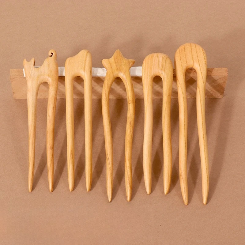 Peach Wood U-shaped Hairpin Ancient Style Hairpin Coiled Hair Tied Hair Wooden Hairpin Accessories Solid Wood Hairpin