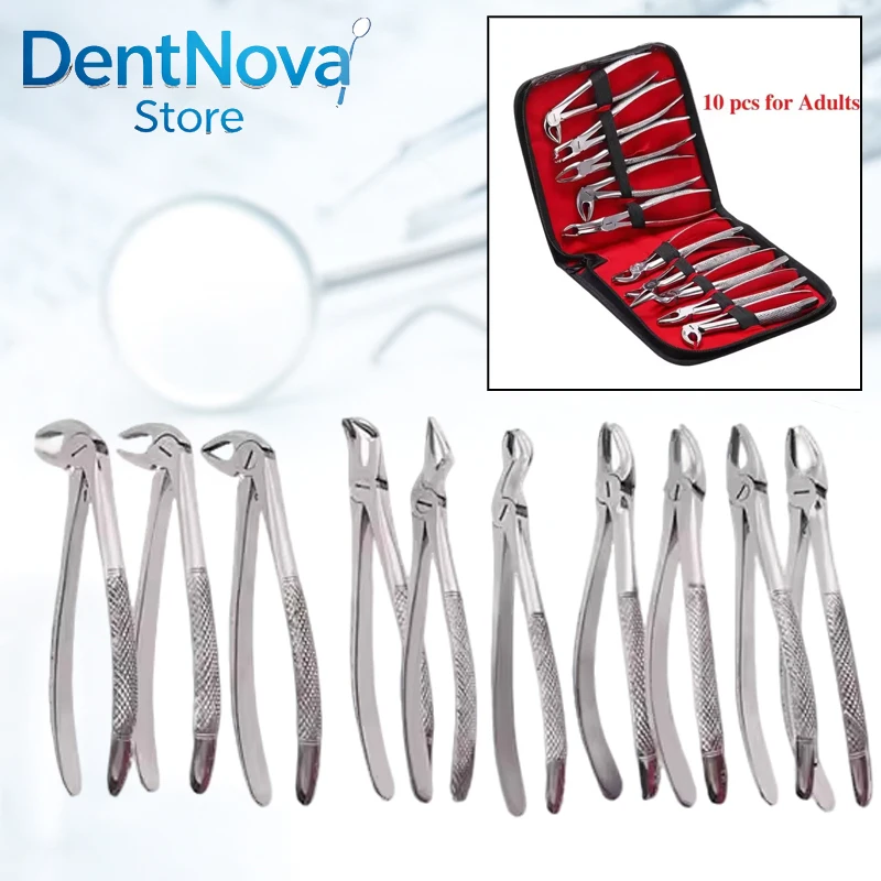 10pcs Dental Elevators Set Luxating Extraction Forceps Oral Surgery Tool Implant Instruments Kit