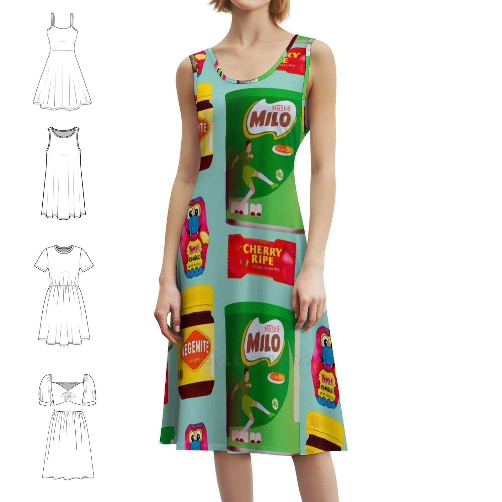 

Винтажное богемное платье с австралийскими закусками, варианты пышных рукавов или без рукавов для женщин, платье австралийских закусок Aussie Food Milo