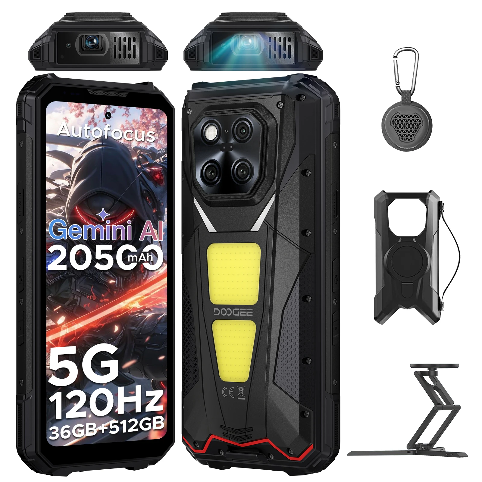 DOOGEE V Max Play Projector Robuuste Telefoon 20500mAh Batterij 1200LM Dubbele Campinglampen 36GB RAM (16+20) 512GB ROM NFC Mobiele telefoon