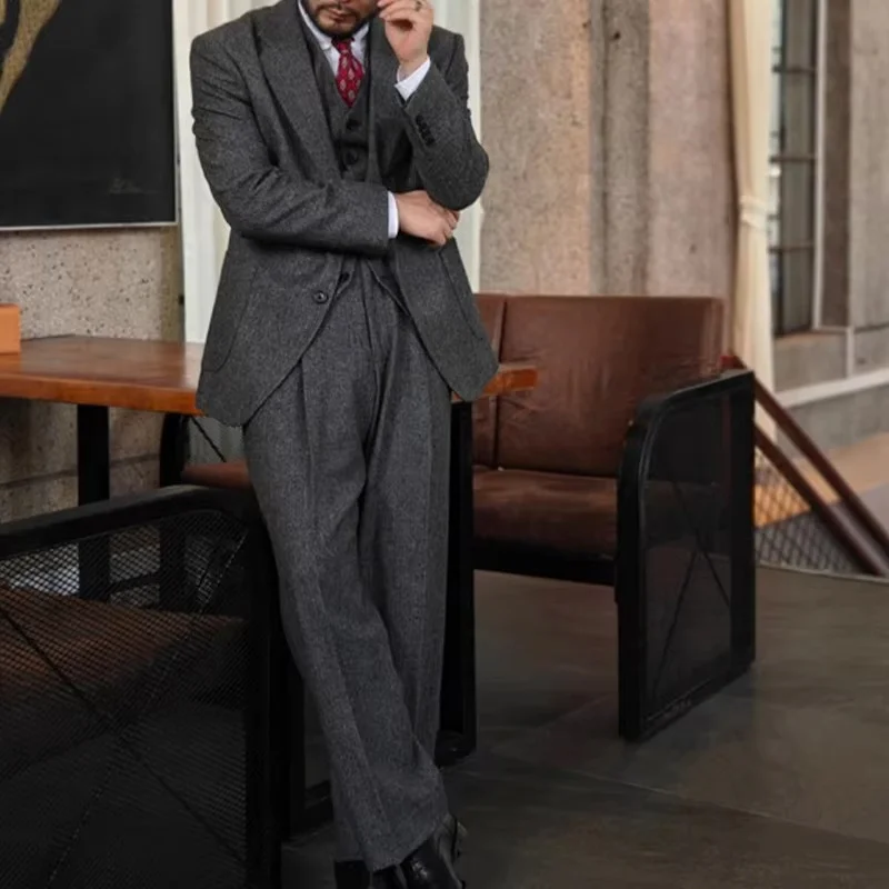 2-piece Men's Suit Set Korean Herringbone single Breasted Man Suit Business Casual Groom's suit Jacket Pants For Banquet Wedding