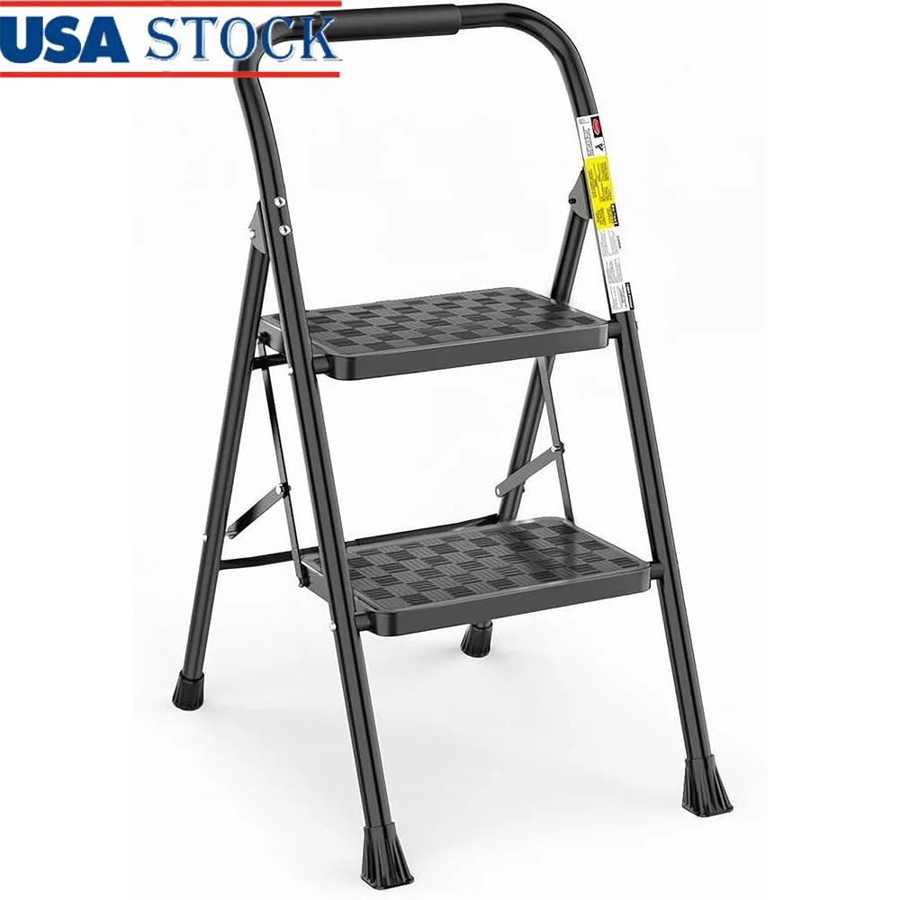 

2 Step Folding Ladder Step Stool Lightweight Ergonomic Design Wide Pedal Non Slip Compact Steel Frame Suitable Home Office