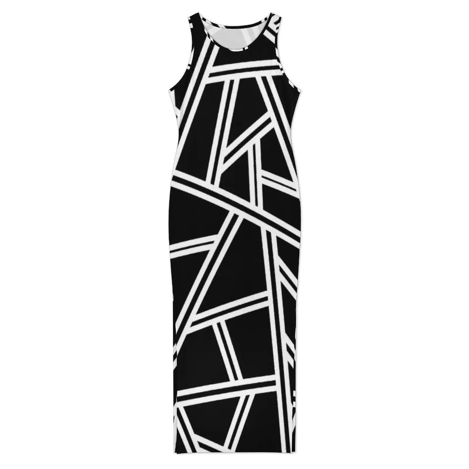 Abstract Geometry Dress Sleeveless Black Lines Print Fashion Maxi Dresses Elegant Bodycon Dress Women Graphic Oversized Clothes