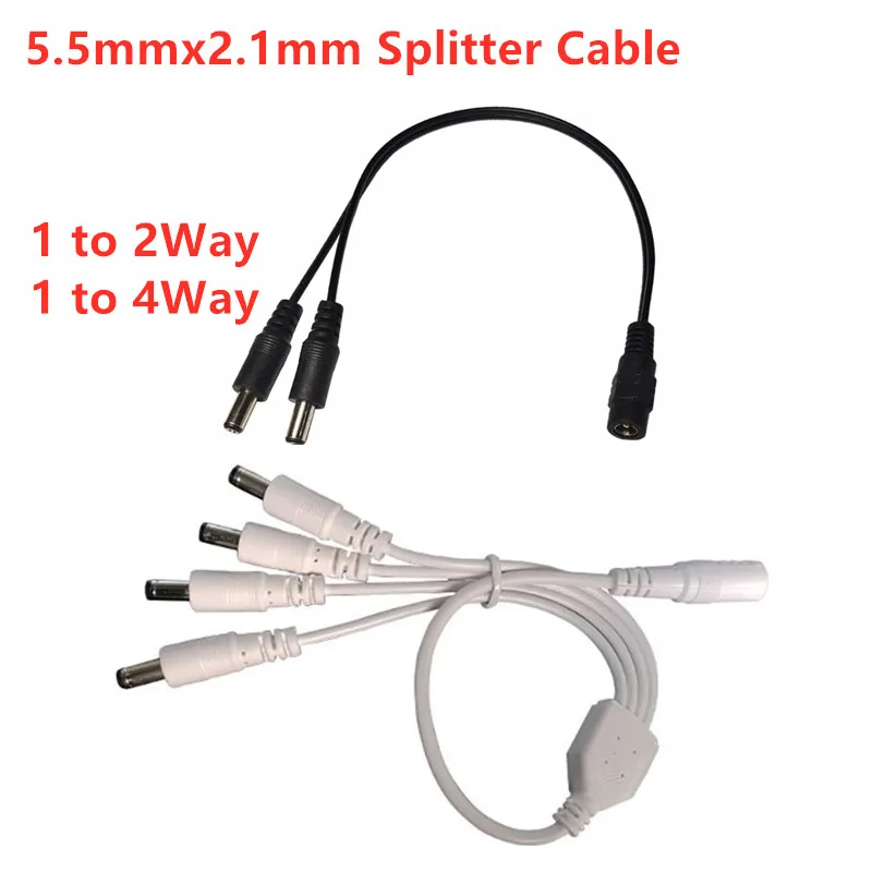 5.5 x 2.1mm 1 Female to 2 4 Male DC Power Splitter Plug Cable Adapter 5/9/12V For CCTV Home Security Camera Accessories LED
