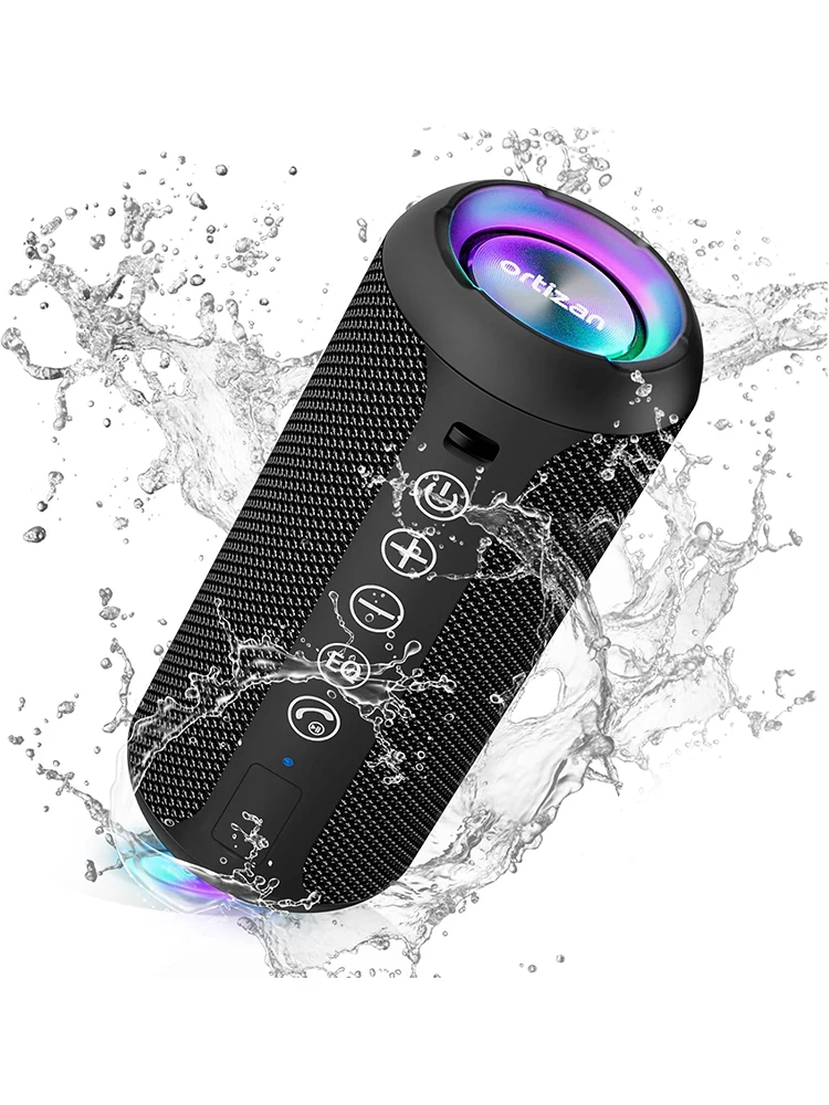 Ortizan X10 Tragbarer Bluetooth-Lautsprecher, IPX7 Wasserdicht, Kabellos, Kräftiger Klang und Tiefer Bass, TWS-Kopplung, 30 Stunden Spielzeit, für Zuhause/Party/Outdoor/Strand