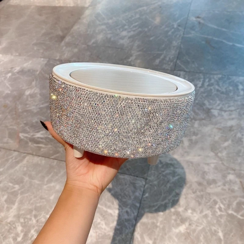 Luxury diamond-encrusted utility bucket, desktop trash can, high-value indoor press storage bucket box with lid
