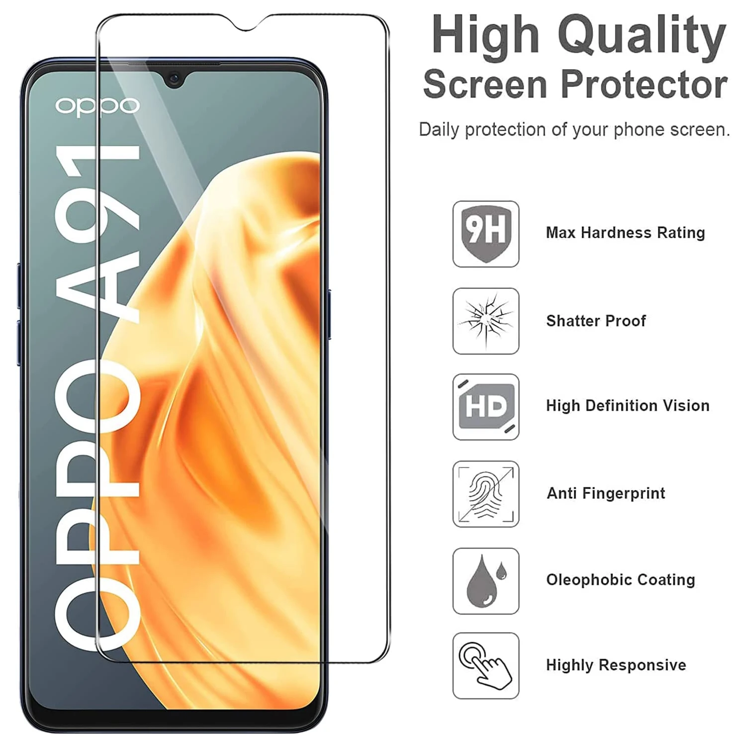 9H Screen Protector For OPPO A91 2/4Pcs HD Tempered Glass